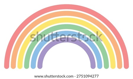 Cute, modern 6 color rainbow illustration using the traditional Pride color order in soft, clear pastels. Features distinct, separated lines with rounded ends, perfect for LGBTQ inclusive designs. Vector illustration