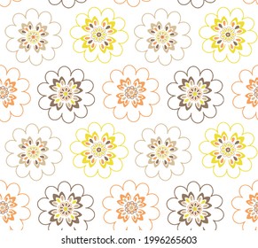 Cute modern autumn flower and nature pattern, retro daisy flower. modern stylised colour-full floral pattern