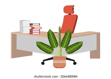 Cute Modern Desk For Home Office Freelancer With Chair L Shape Table With Some Paper Pile And With House Plants