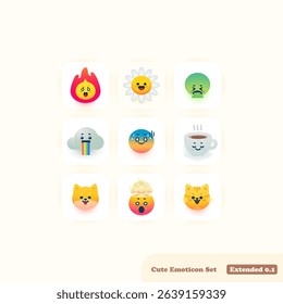 cute modern emoji emoticon set extended with fire emoji