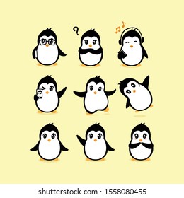 cute modern little penguins expression vector 