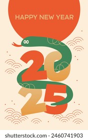 Cute and modern New Year's card for 2025 Year of the Snake
