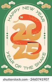 Cute and modern New Year's card for 2025 Year of the Snake
