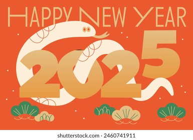 Cute and modern New Year's card for 2025 Year of the Snake
