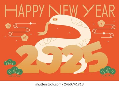 Cute and modern New Year's card for 2025 Year of the Snake
