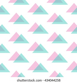 Cute modern pink and mint green triangle seamless pattern background.
