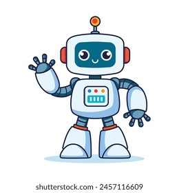 cute modern robot waving hand cartoon character vector illustration template design