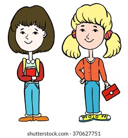 Cute modern school girls vector illustration design
