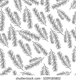 Cute modern seamless hand drawn cartoon doodle rosemary pattern isolated on the white background. Black and white style.