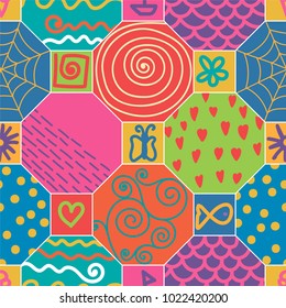 Cute modern TILE PATTERN, seamless.   Template for kids design, scrapbooking etc/