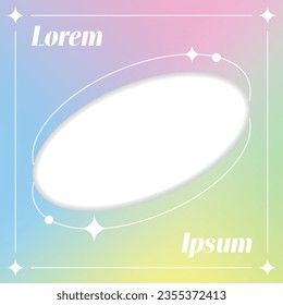 Cute Modern Trendy Aesthetic Minimalist Style with Oval Shape Form Liner Sparkle. Holographic Gradient Fluid Rainbow Pastel. Social Media Square Post Banner Template Border Frame Background Vector.