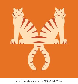 Cute modern trendy illustration of doodle tiger twin. Symbol of New Year 2022. Childish illustration with tiger print.