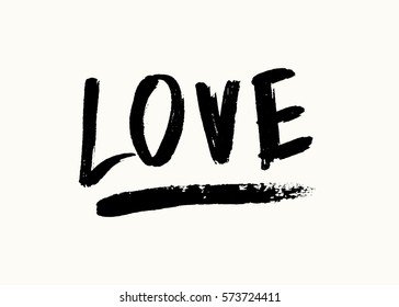 Cute and modern typographic design St. Valentine's Day greeting card template. Hand lettered text love in black on cream background.