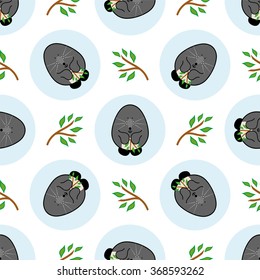 Cute mole with branch vector seamless pattern illustration on light colored background. Cartoon flat style. For scrapbook paper, cotton textile or your design 