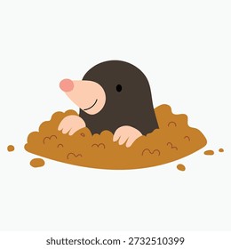 cute mole cartoon illustration, funny wildlife mole digging character