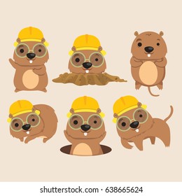 Cute Mole Poses Cartoon Vector Illustration.