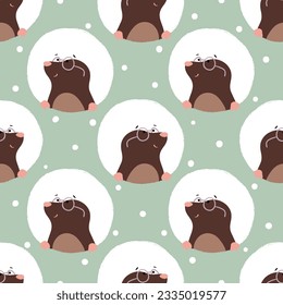 Cute moles seamless pattern. Polka dot vector illustration. Baby print