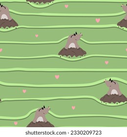 Cute moles seamless pattern. Vector cartoon background