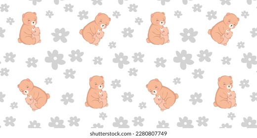 Cute mom and baby bear seamless pattern