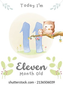 Cute Mom and Baby Owl, Baby Milestone Cards Cute Animals