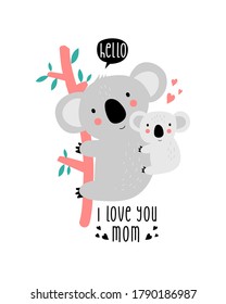 Cute mom and baby sloth print design with slogan. Vector illustration design for fashion fabrics, textile graphics, prints.	