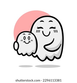 cute mom and child ghost. halloween or mother's day vector mascot illustration character.