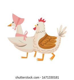 cute mom duck with hen easter characters vector illustration design