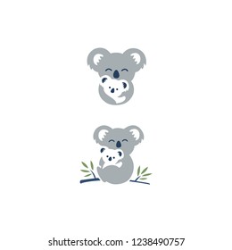 Cute mom hug baby koala simple cartoon vector illustration for logo