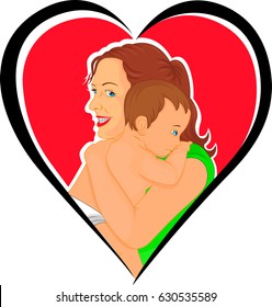 cute Mom hugging with little boy