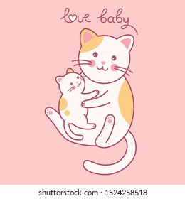 cute mommy and baby cat. vector illustration