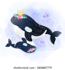 Cute Mommy And Baby Orca Swimming Together