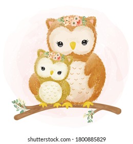 Cute mommy and baby owl portrait together