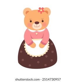 Cute mommy bear in dress clothes on white background.