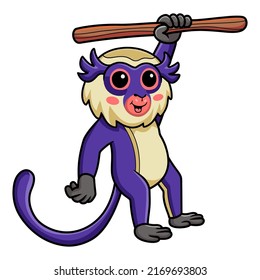 Cute mona monkey cartoon hanging on tree