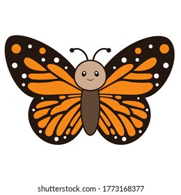 Cute Monarch Butterfly with Outline Vector Illustration on White