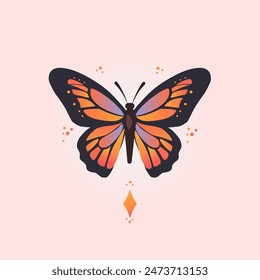 Cute Monarch butterfly vector illustration, pink background