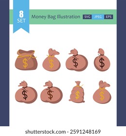 Cute Money Bag Illustrations in Various Styles