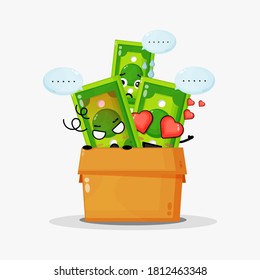 Cute money banknote mascot in the box