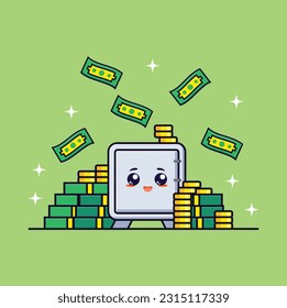 cute money with dollar and coin illustration. cut money safe