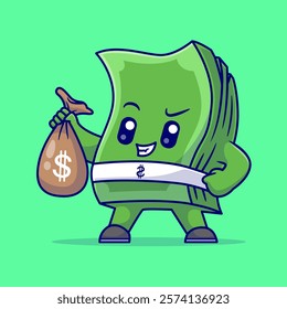 Cute Money Holding Money Bag Cartoon Vector Icon 
Illustration. Finance Object Icon Concept Isolated Premium 
Vector. Flat Cartoon Style 