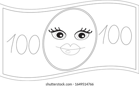 Cute money icon. Coloring cartoon cash.