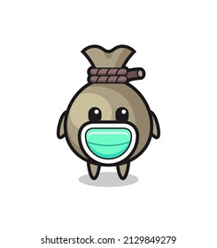 cute money sack cartoon wearing a mask , cute style design for t shirt, sticker, logo element