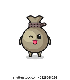 cute money sack character in sweet expression while sticking out her tongue , cute style design for t shirt, sticker, logo element