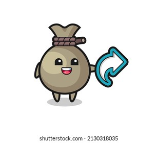 cute money sack hold social media share symbol , cute style design for t shirt, sticker, logo element