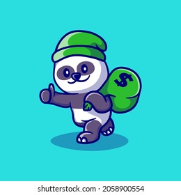 cute money thief panda illustration, suitable for t-shirt design or cute panda mascot