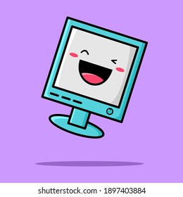 Cute monitor cartoon illustration. Technology concept