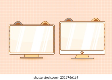 cute monitor with cat ornament vector design