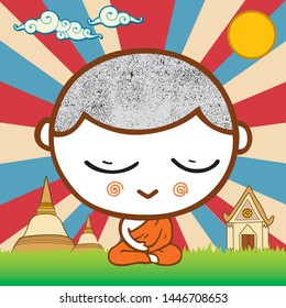Cute monk cartoon character. Vector, illustration