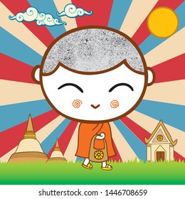 Cute monk cartoon character. Vector, illustration
