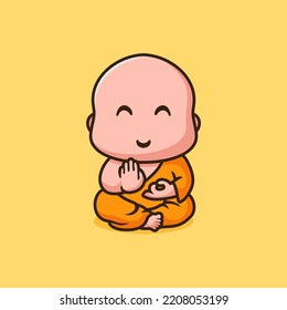 Cute Monk Meditation cartoon mascot logo